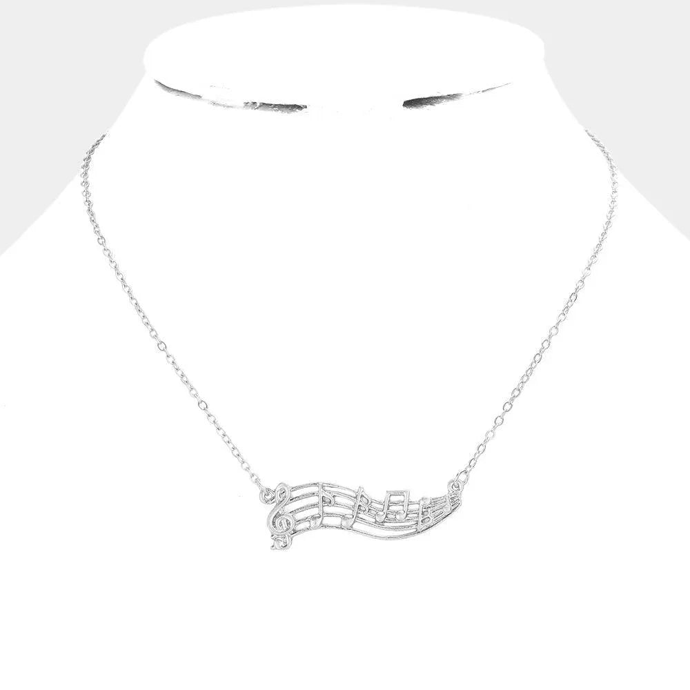 Silver Metal Treble Clef Music Notes Pendant Necklace - Jewelry Store by Erik Rayo