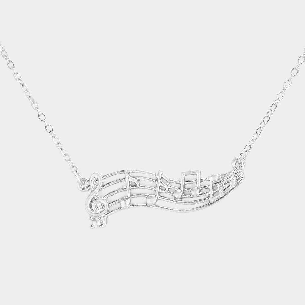 Silver Metal Treble Clef Music Notes Pendant Necklace - Jewelry Store by Erik Rayo