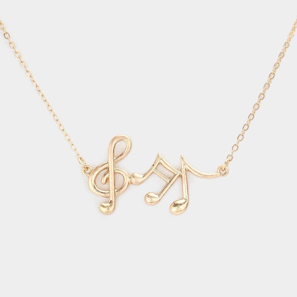Gold Metal Treble Clef Music Notes Pendant Necklace - Jewelry Store by Erik Rayo