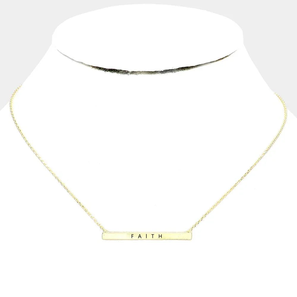 Gold FAITH Metal Bar Message Pendant Necklace - Jewelry Store by Erik Rayo