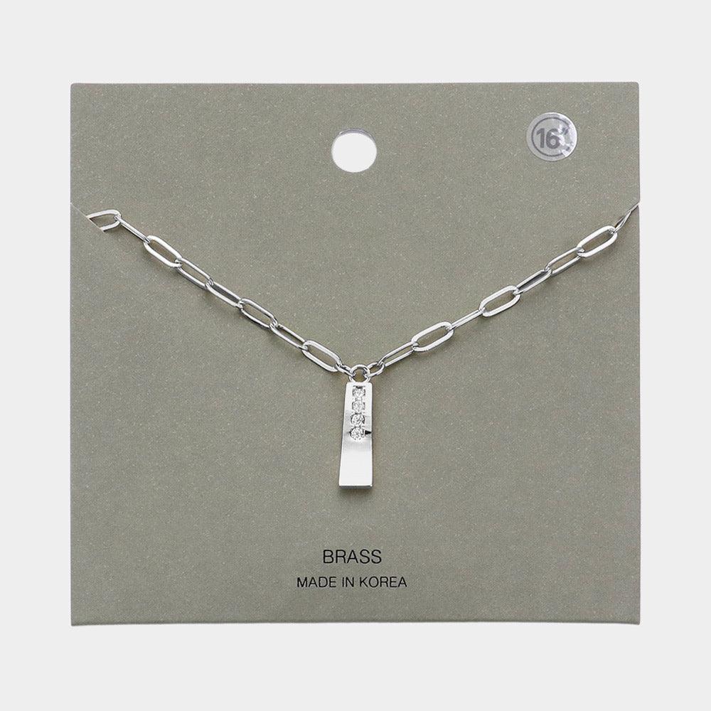 Brass Metal Stone Paved Bar Pendant Necklace - Jewelry Store by Erik Rayo