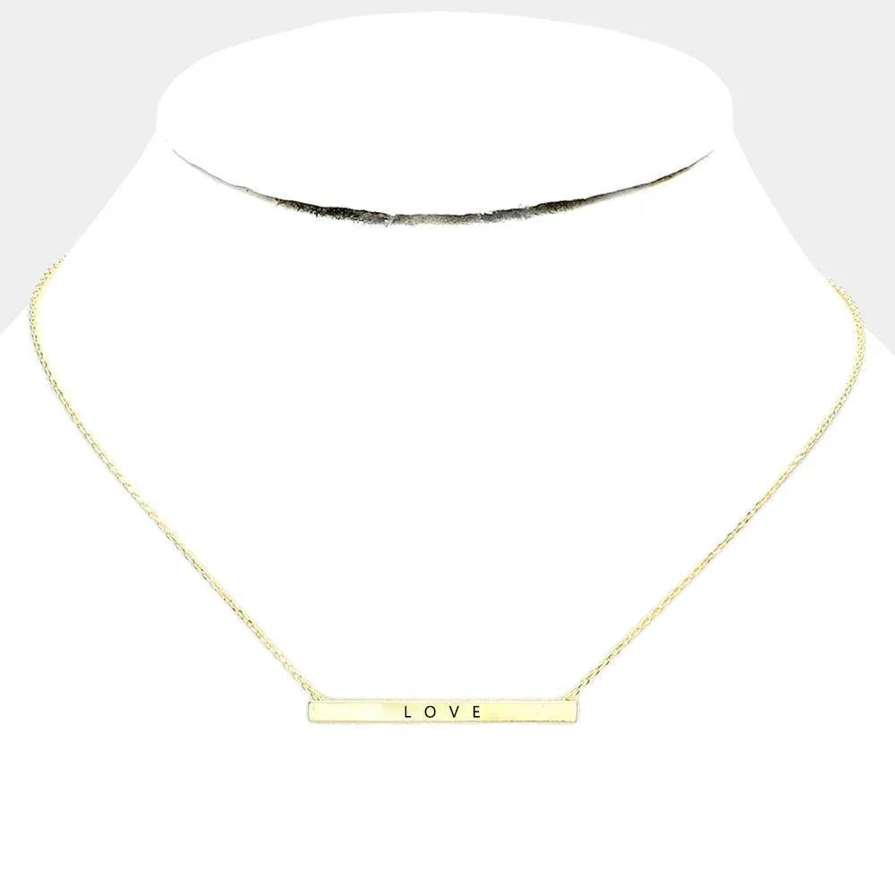 Gold LOVE Metal Bar Message Pendant Necklace - Jewelry Store by Erik Rayo