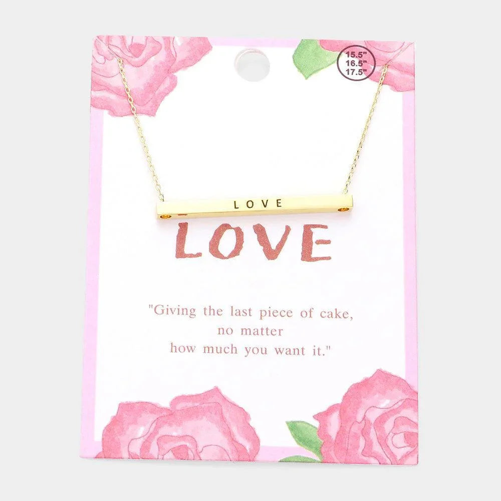 Gold LOVE Metal Bar Message Pendant Necklace - Jewelry Store by Erik Rayo