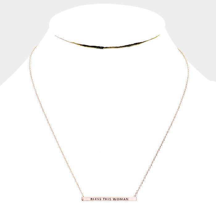 Rose Gold 'Bless This Woman' Horizontal Metal Bar Pendant Necklace - Jewelry Store by Erik Rayo
