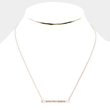 Load image into Gallery viewer, Rose Gold &#39;Bless This Woman&#39; Horizontal Metal Bar Pendant Necklace
