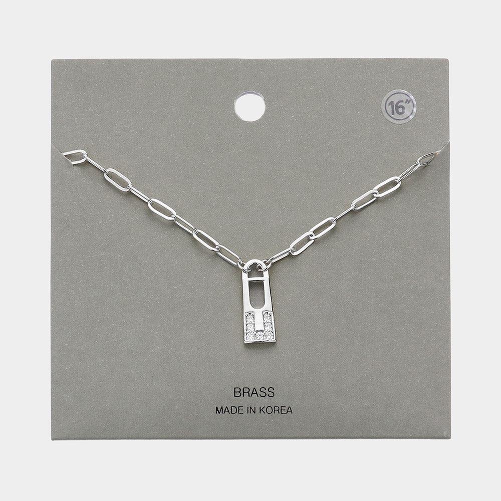 Brass Metal Stone Paved Lock Pendant Necklace - Jewelry Store by Erik Rayo