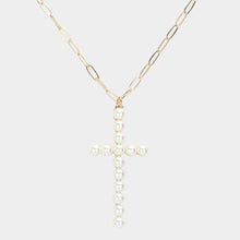 Load image into Gallery viewer, Cream Pearl Embellished Cross Pendant Necklace
