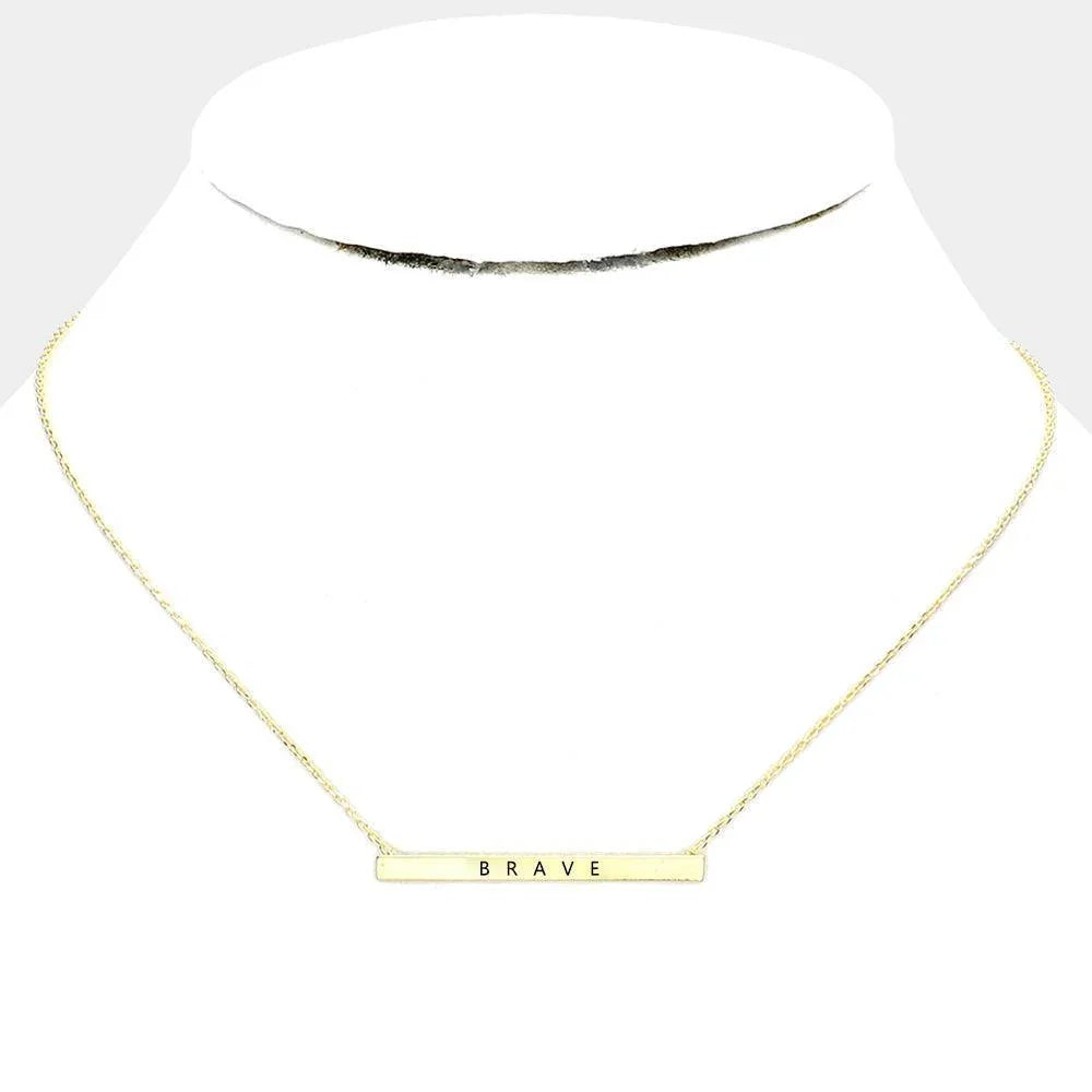 Gold BRAVE Metal Bar Message Pendant Necklace - Jewelry Store by Erik Rayo
