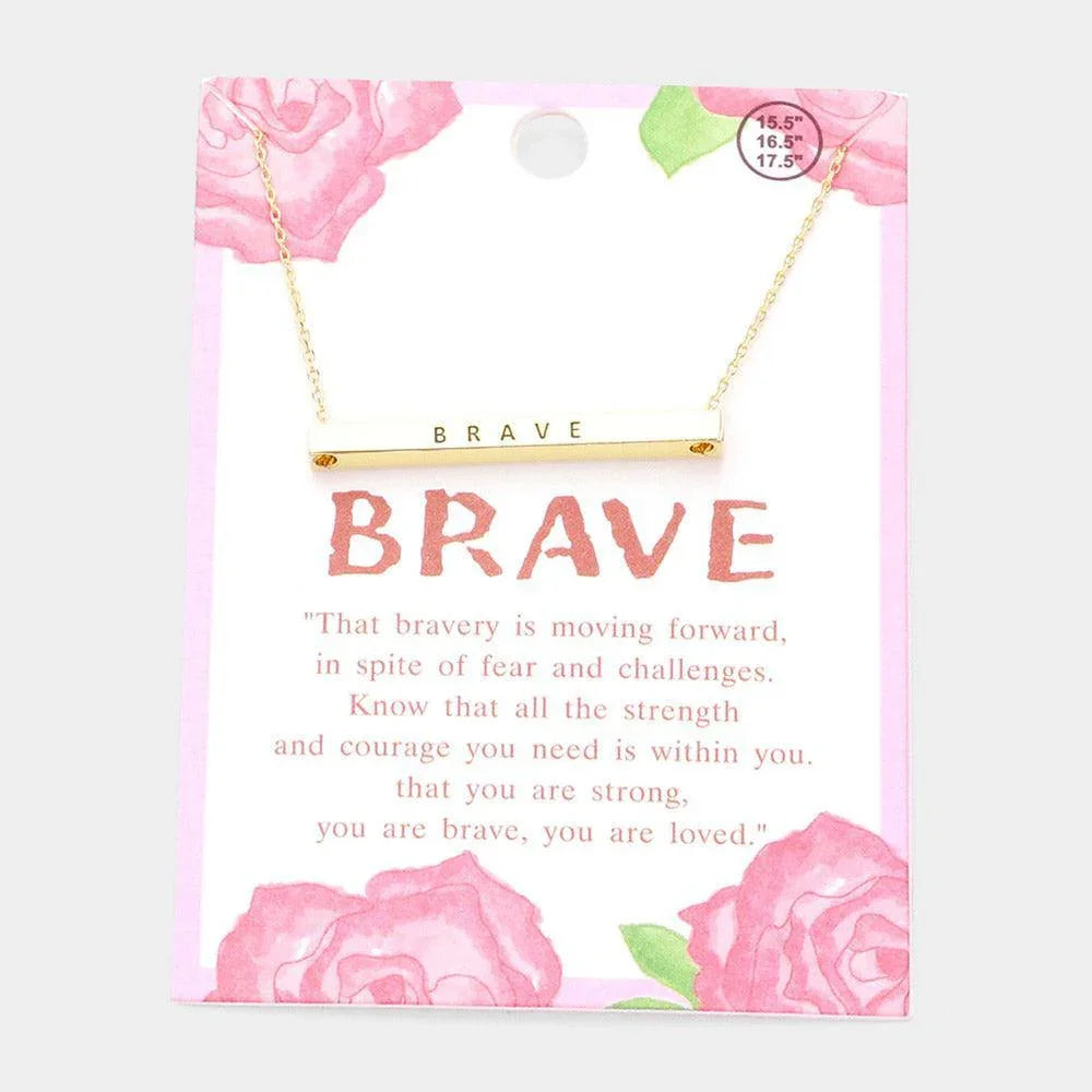 Gold BRAVE Metal Bar Message Pendant Necklace - Jewelry Store by Erik Rayo
