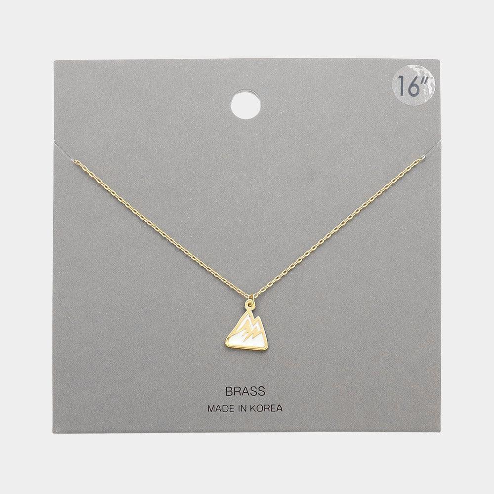 White Brass Metal Enamel Mountain Pendant Necklace - Jewelry Store by Erik Rayo