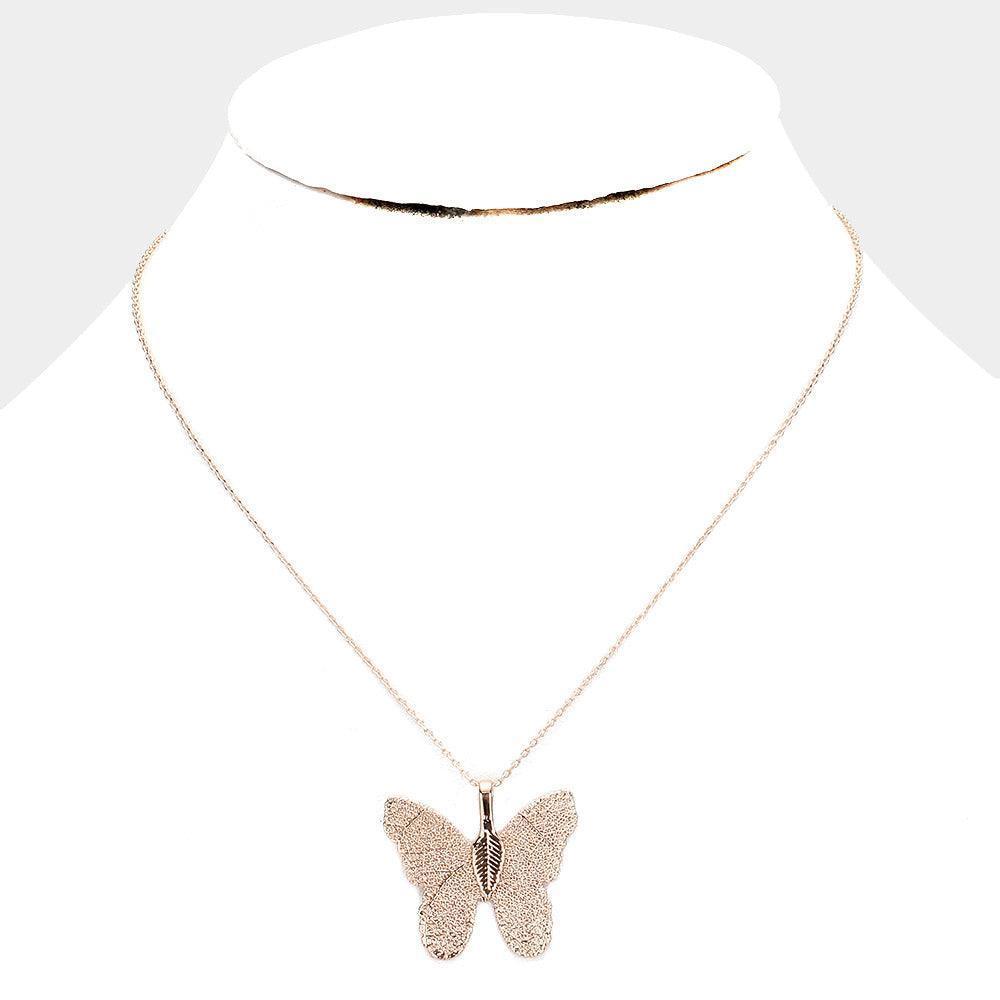 Rose Gold Gold Dipped Textured Butterfly Pendant Necklace - Jewelry Store by Erik Rayo