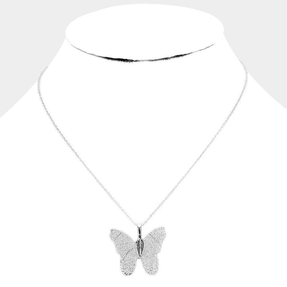 Gold White Gold Dipped Textured Butterfly Pendant Necklace - Jewelry Store by Erik Rayo