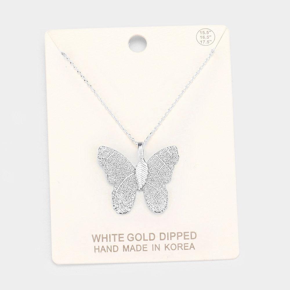 Gold White Gold Dipped Textured Butterfly Pendant Necklace - Jewelry Store by Erik Rayo