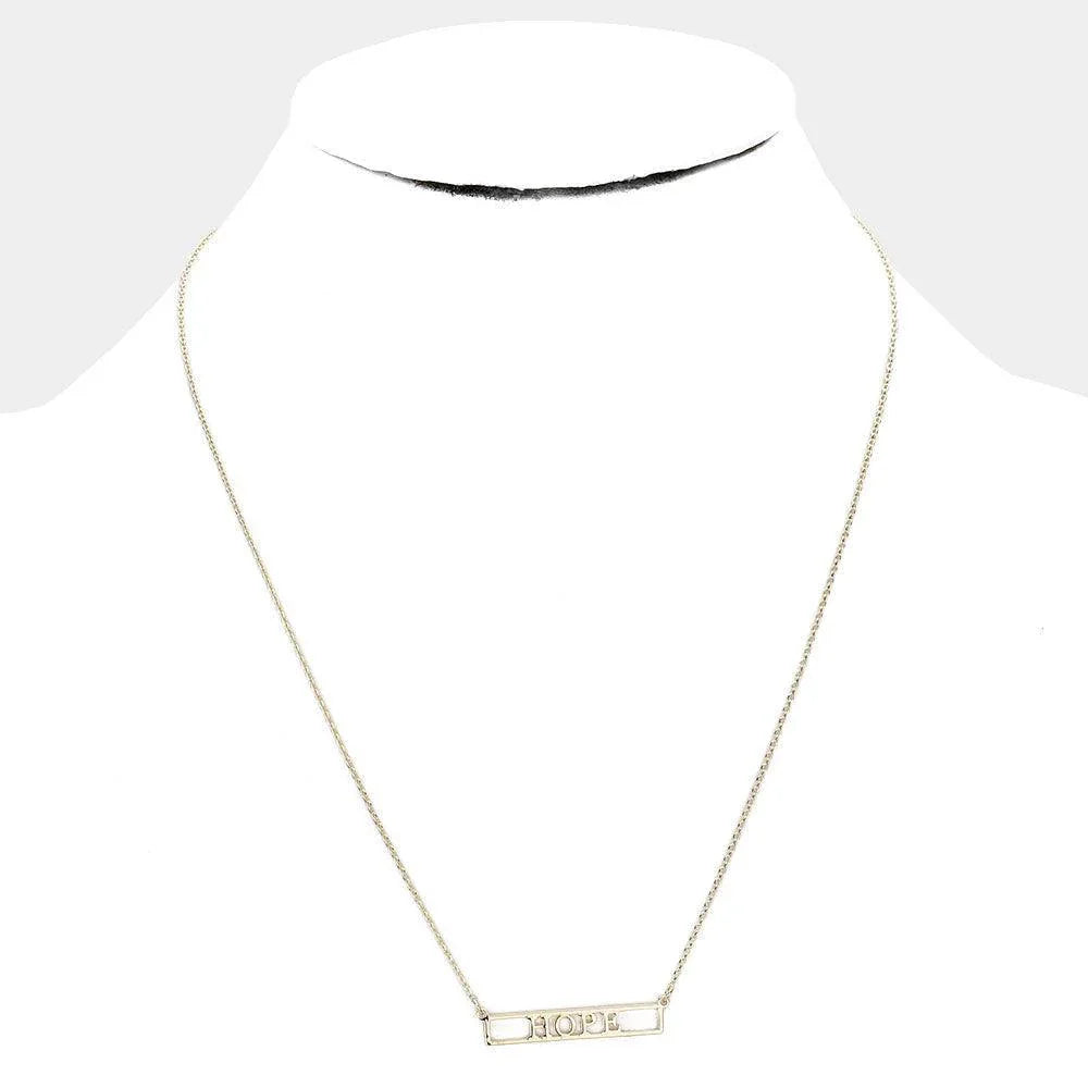 Gold HOPE Brass Metal Pendant Necklace - Jewelry Store by Erik Rayo