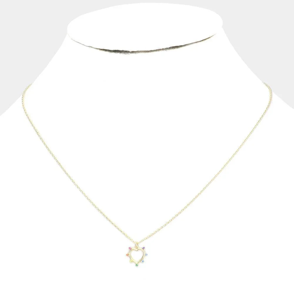 Gold Stone Trim Brass Metal Open Heart Pendant Necklace - Jewelry Store by Erik Rayo