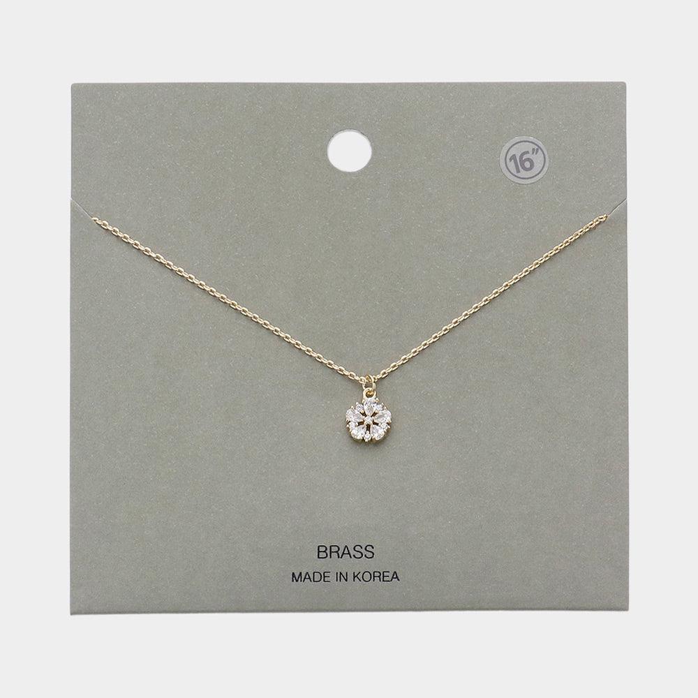 Gold Brass Metal Stone Flower Pendant Necklace - Jewelry Store by Erik Rayo