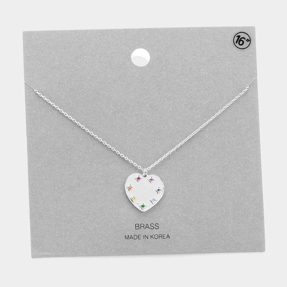 Stone Embellished Brass Metal Heart Pendant Necklace - Jewelry Store by Erik Rayo