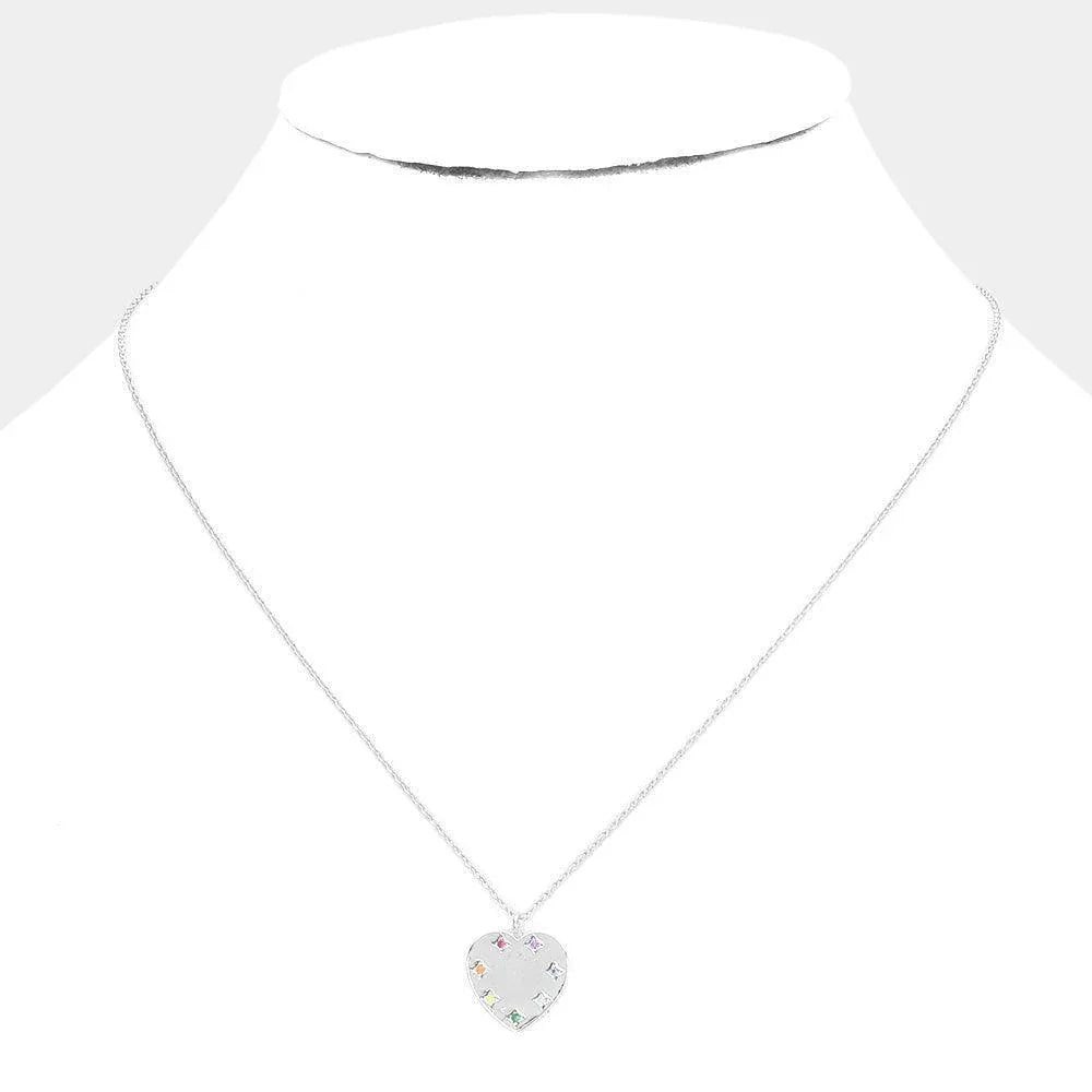 Stone Embellished Brass Metal Heart Pendant Necklace - Jewelry Store by Erik Rayo