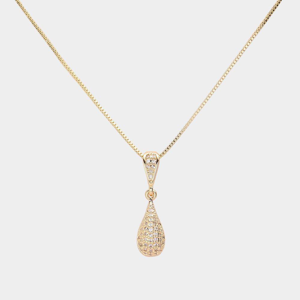 Gold CZ Stone Paved Teardrop Pendant Necklace - Jewelry Store by Erik Rayo