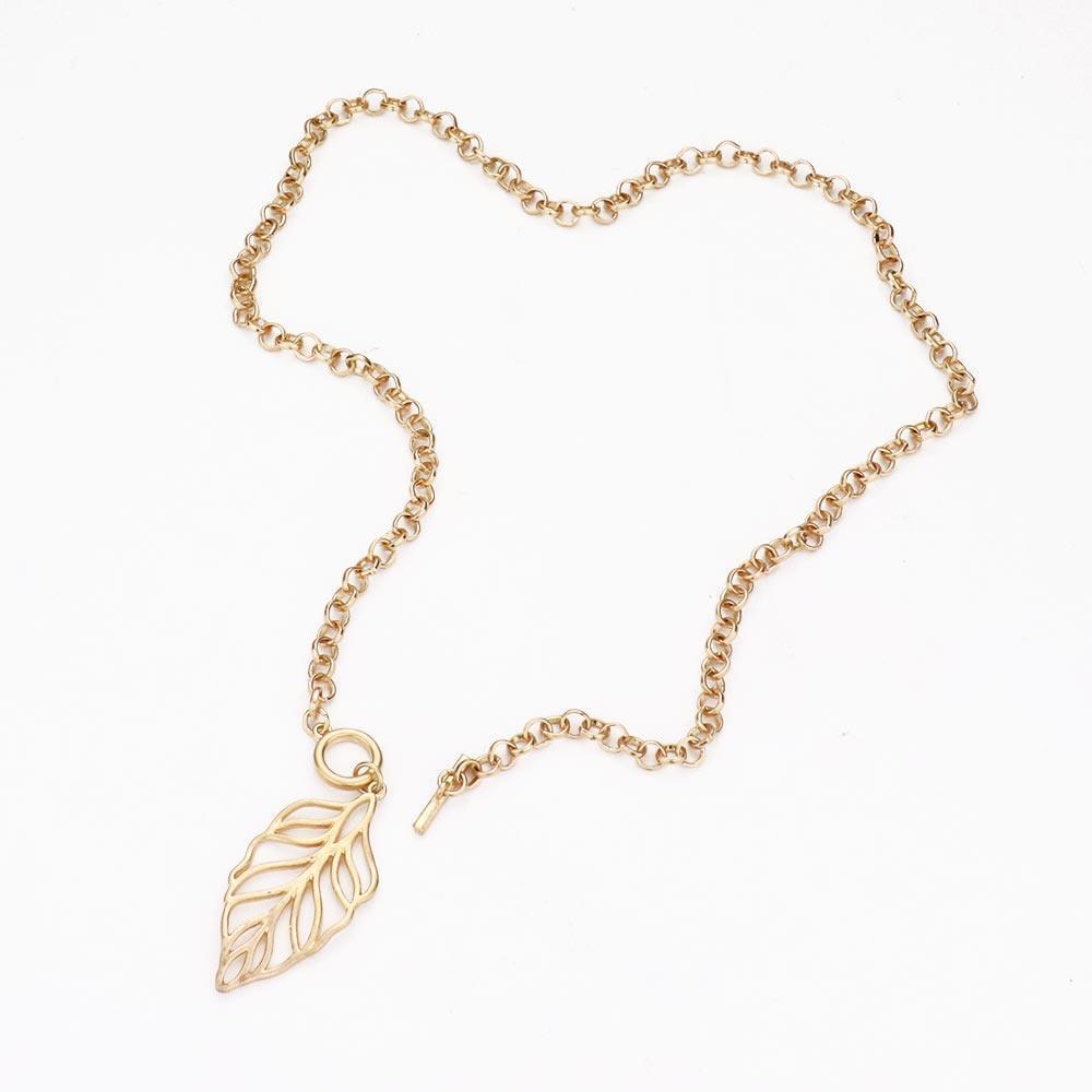 Gold Cut Out Metal Leaf Pendant Toggle Necklace - Jewelry Store by Erik Rayo