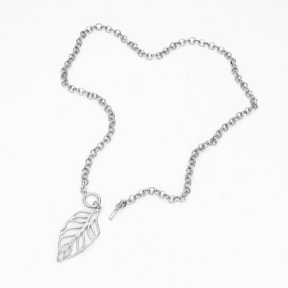 Silver Cut Out Metal Leaf Pendant Toggle Necklace - Jewelry Store by Erik Rayo