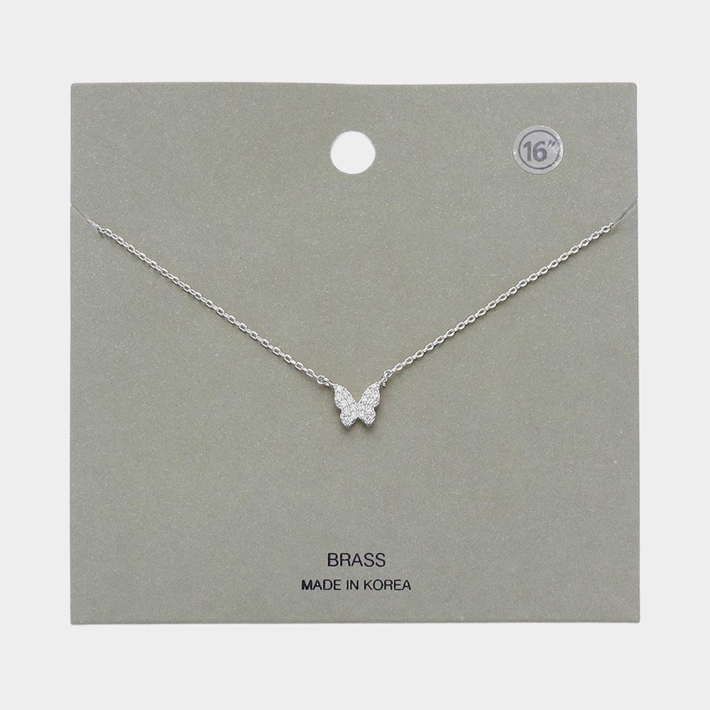 Brass Metal Stone Paved Butterfly Pendant Necklace - Jewelry Store by Erik Rayo