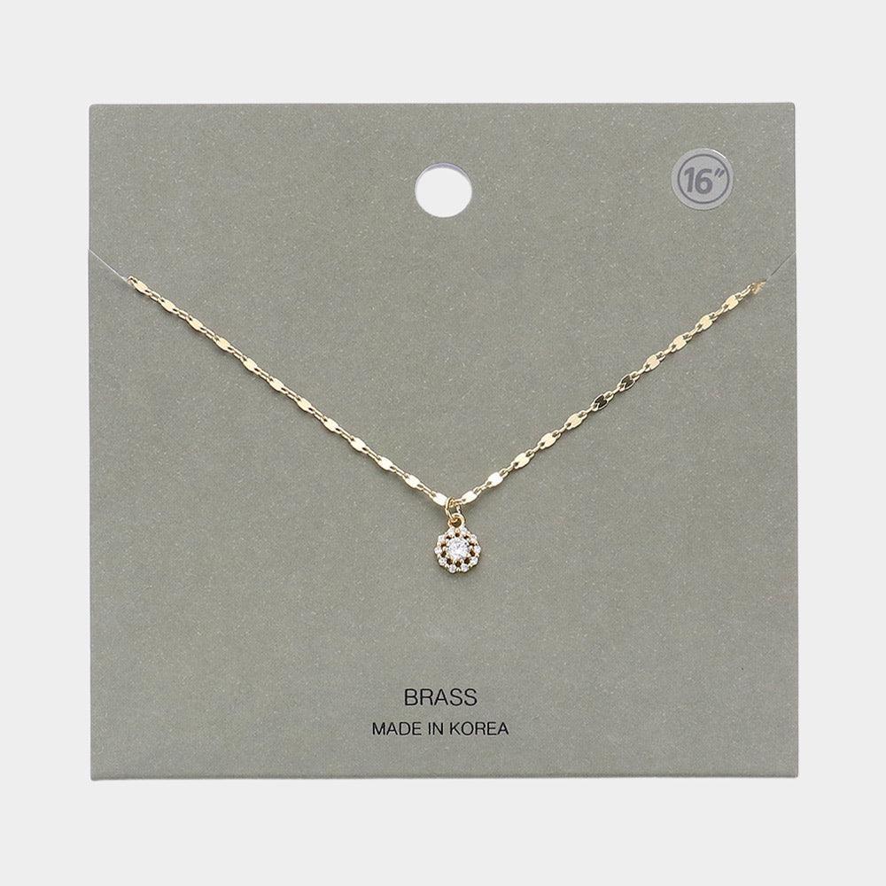 Gold Brass Meta Stone Flower Pendant Necklace - Jewelry Store by Erik Rayo