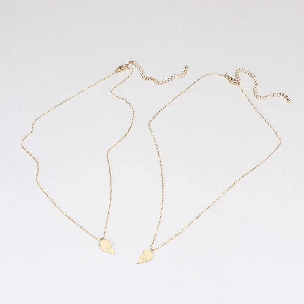 Gold 2PCS - SOUL SISTERS Brass Metal Broken Heart Pendant Necklaces - Jewelry Store by Erik Rayo