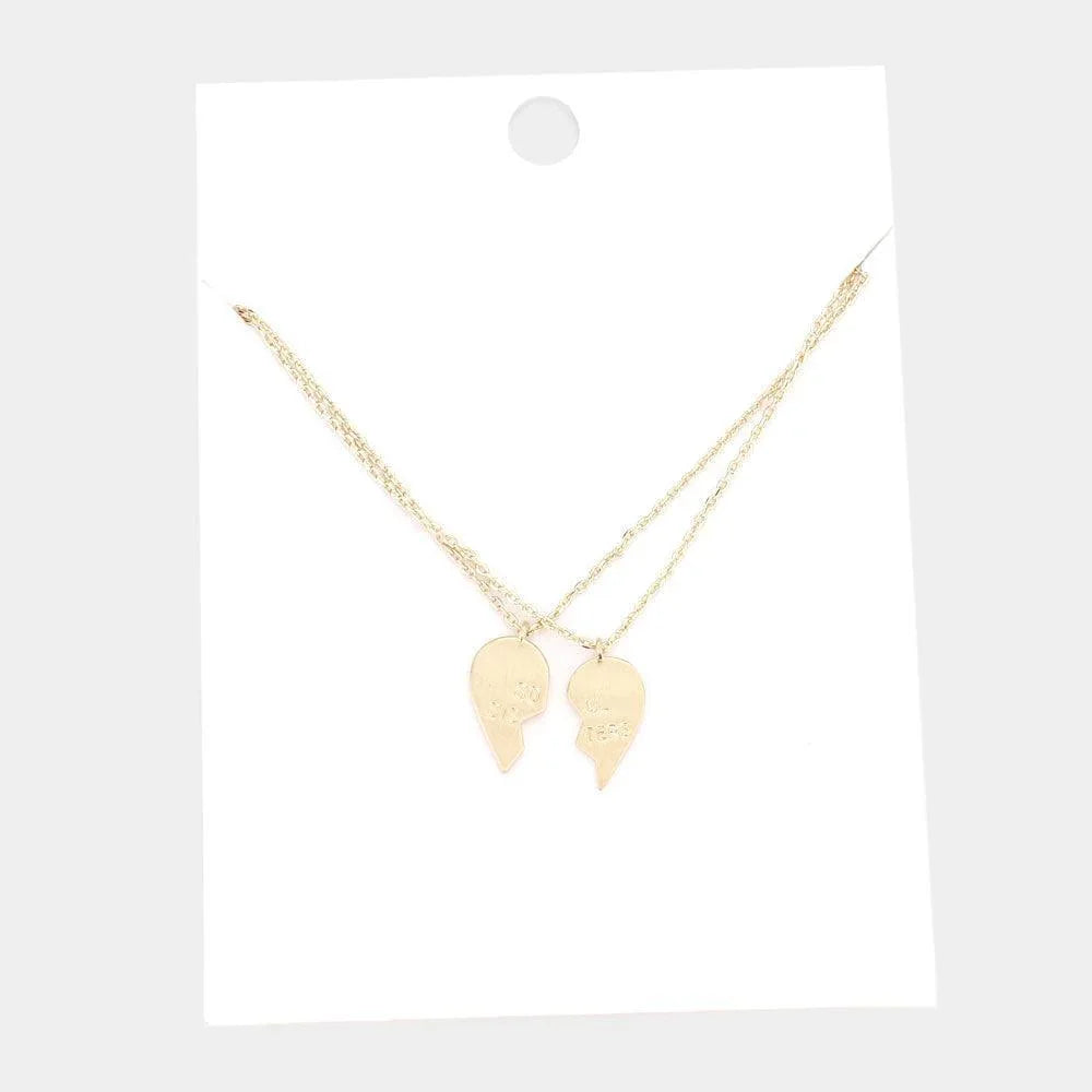 Gold 2PCS - SOUL SISTERS Brass Metal Broken Heart Pendant Necklaces - Jewelry Store by Erik Rayo