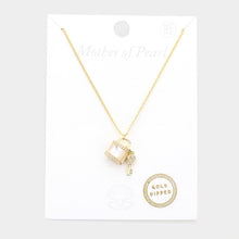 Load image into Gallery viewer, Gold Gold Dipped Mother of Pearl Lock Key Pendant Necklace
