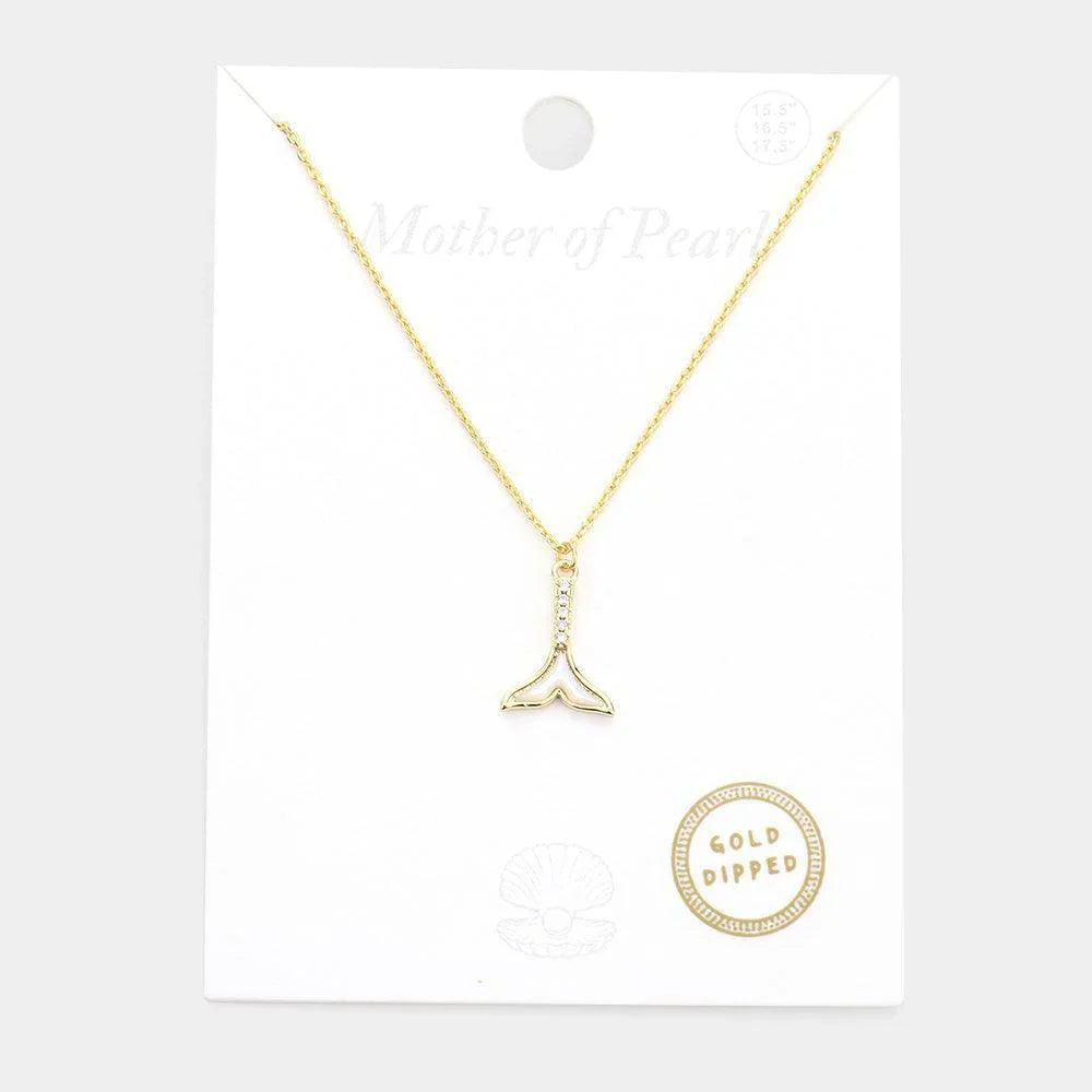 Gold Gold Dipped Mother of Pearl Whale Tail Pendant Necklace - Jewelry Store by Erik Rayo