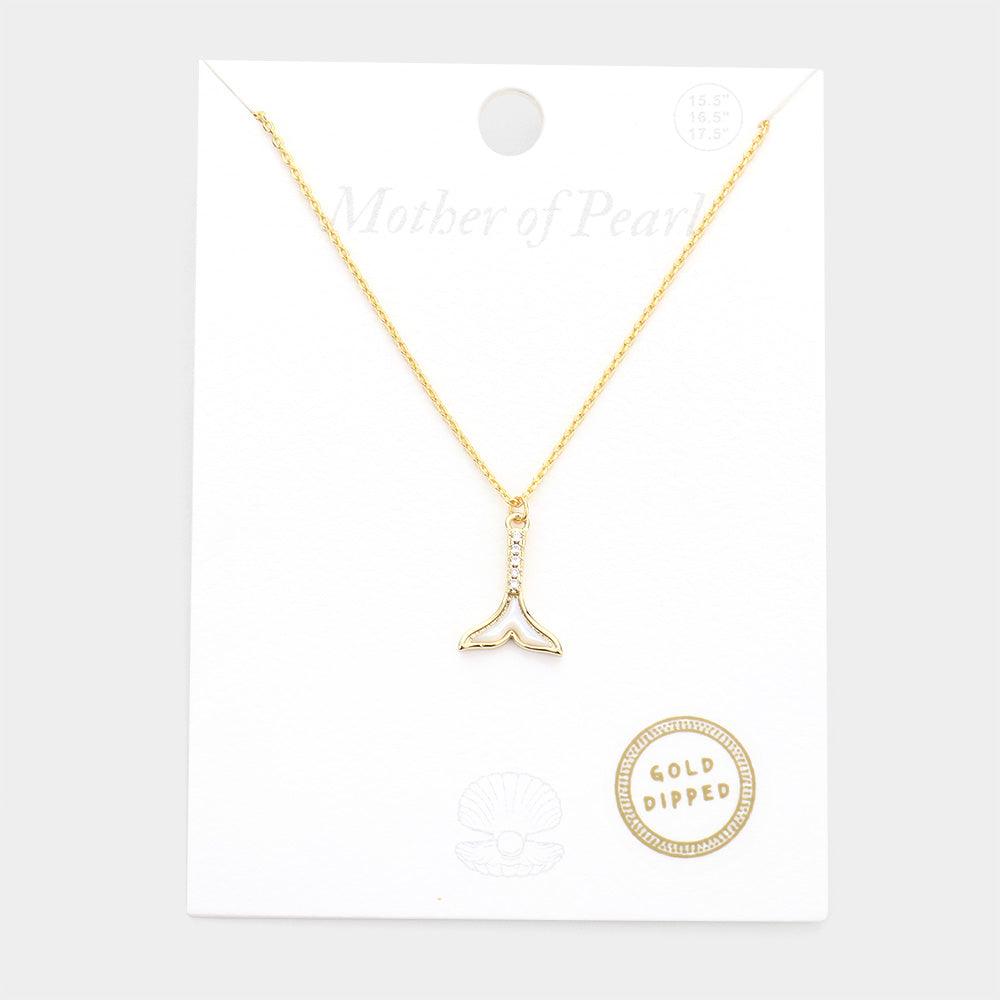 Gold Gold Dipped Mother of Pearl Whale Tail Pendant Necklace