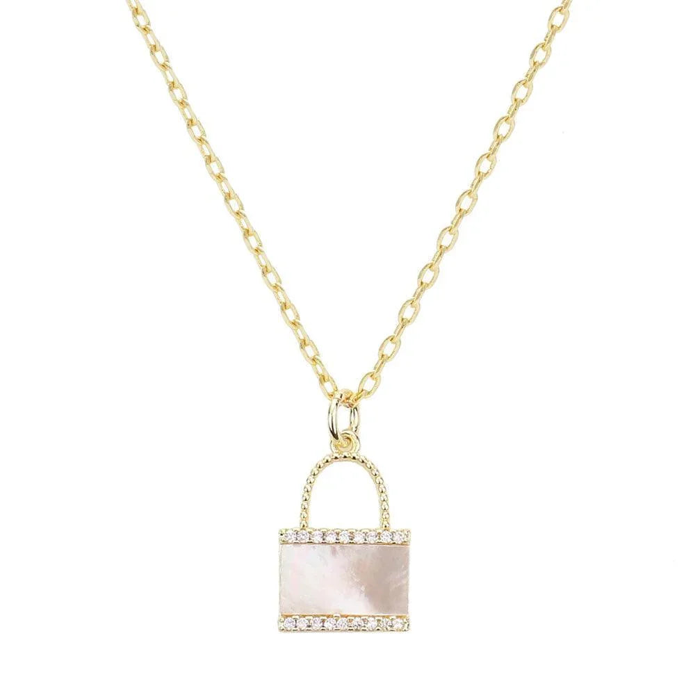 Gold Gold Dipped Mother of Pearl Lock Pendant Necklace - Jewelry Store by Erik Rayo