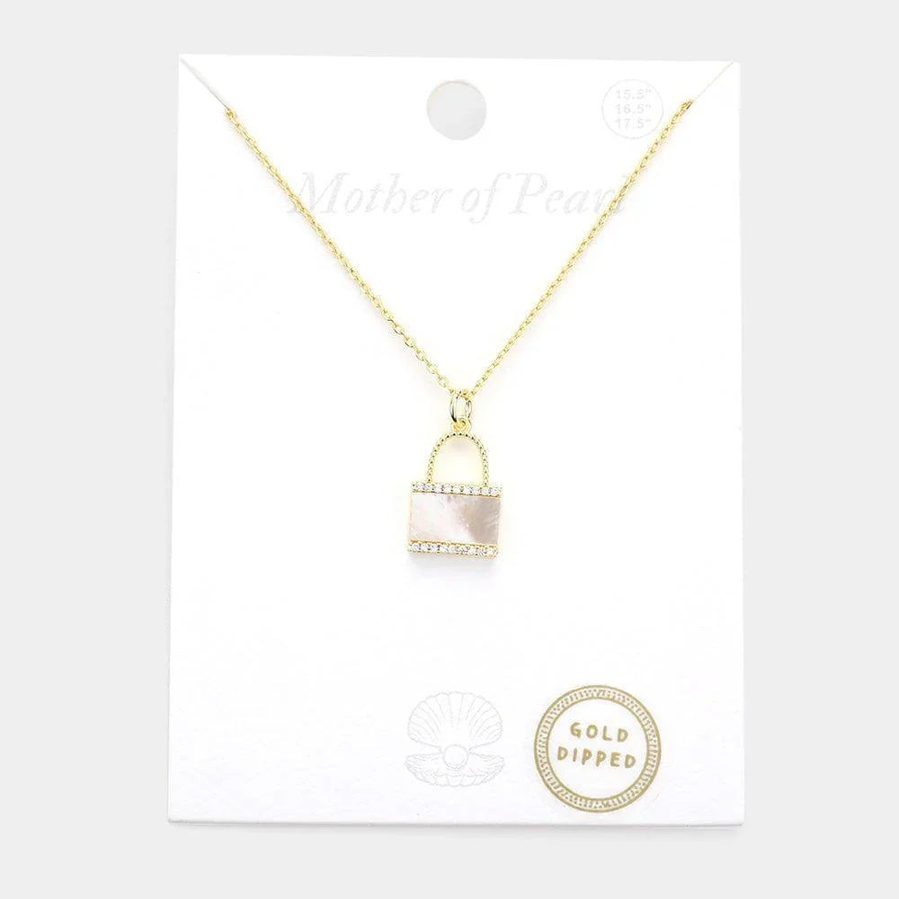 Gold Gold Dipped Mother of Pearl Lock Pendant Necklace - Jewelry Store by Erik Rayo