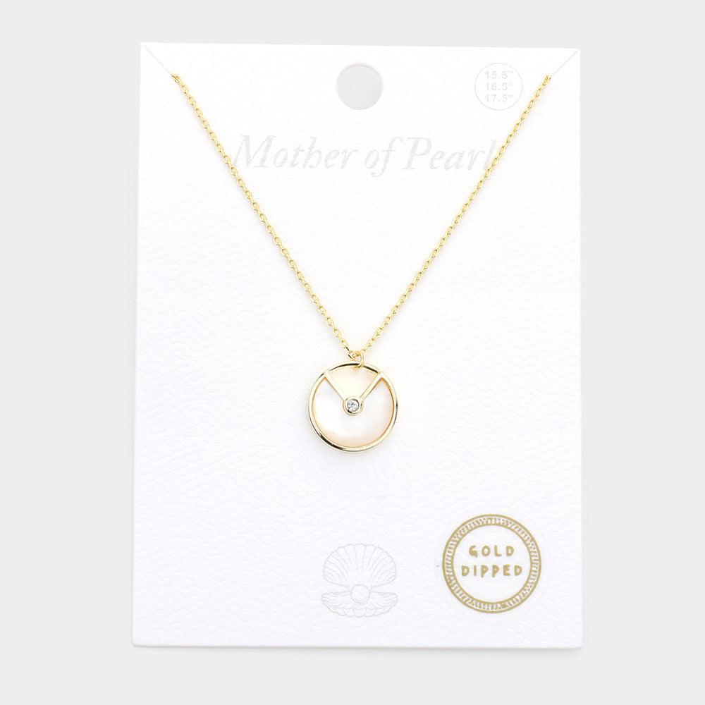 Gold Gold Dipped Geometric Mother of Pearl Pendant Necklace