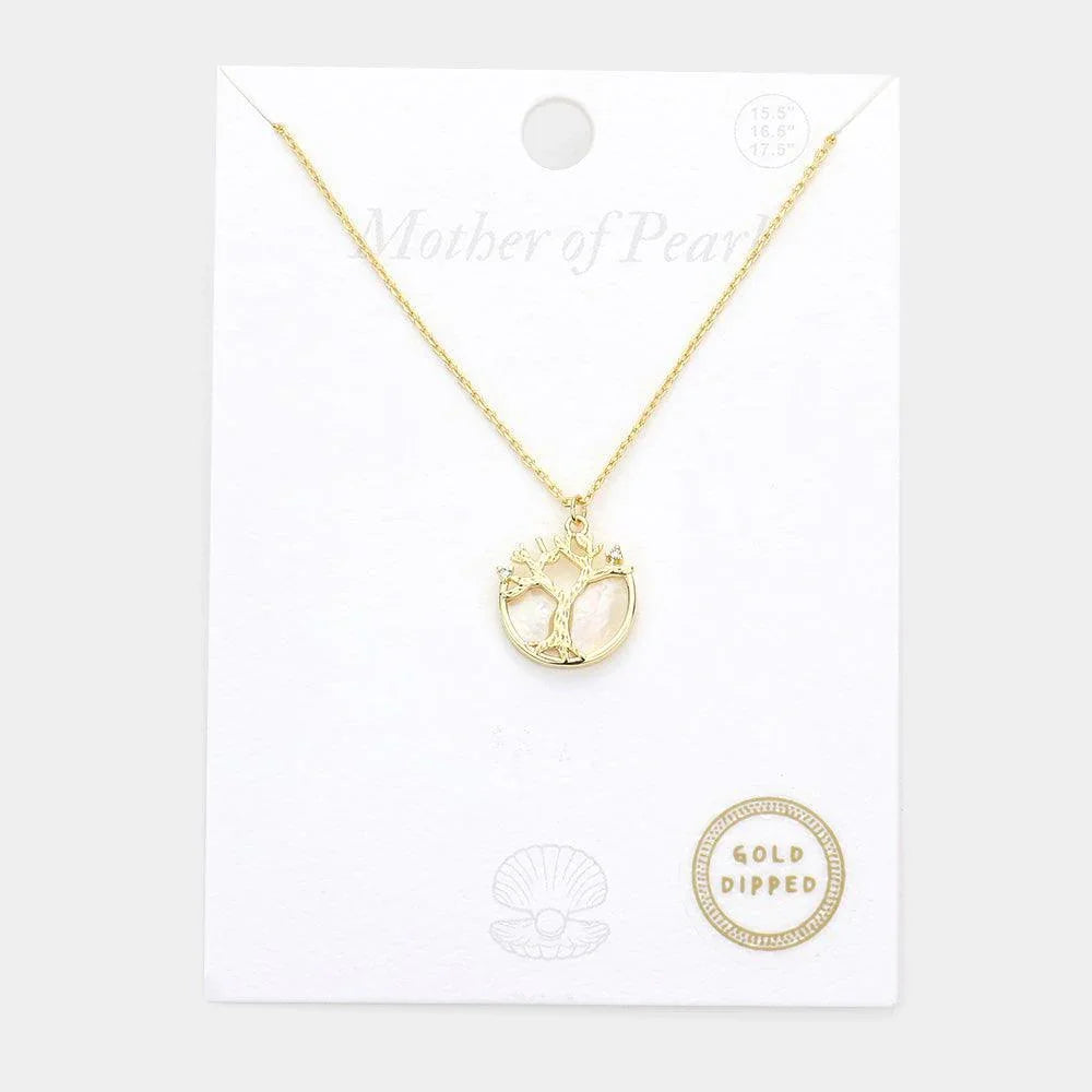 Gold Gold Dipped Mother of Pearl Tree of Life Pendant Necklace - Jewelry Store by Erik Rayo