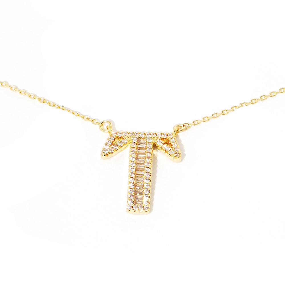 Letter T CZ Monogram Pendant Necklace - Jewelry Store by Erik Rayo
