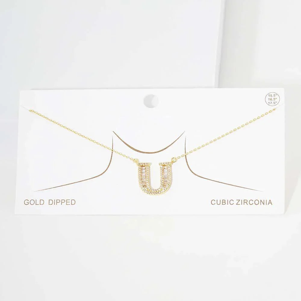 Letter U CZ Monogram Pendant Necklace - Jewelry Store by Erik Rayo