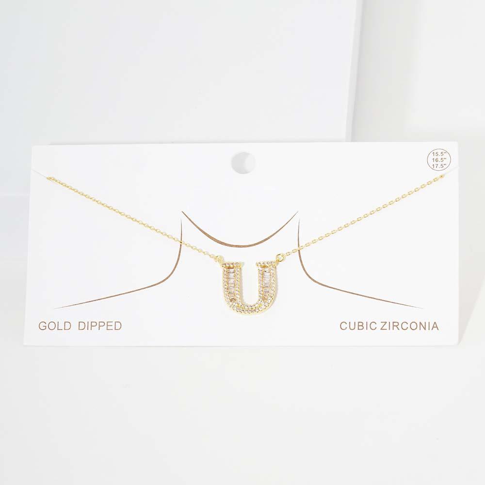 Letter U CZ Monogram Pendant Necklace