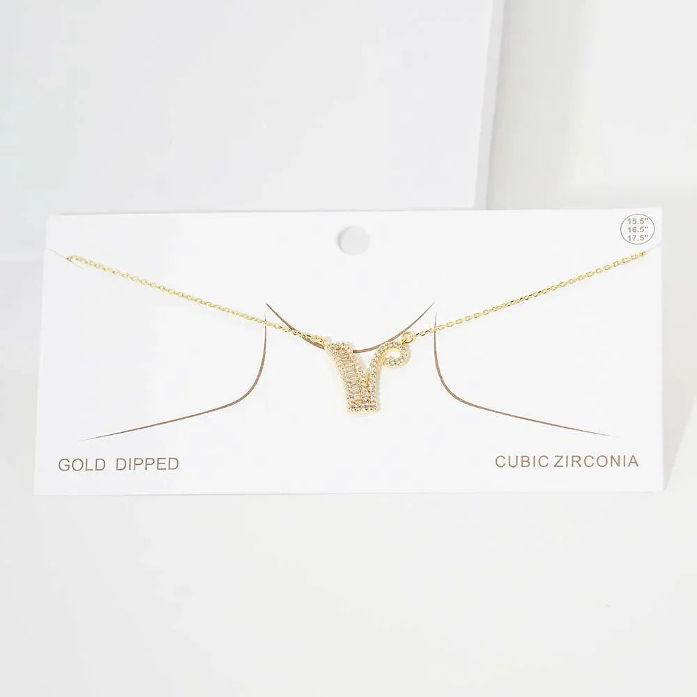 Letter V CZ Monogram Pendant Necklace - Jewelry Store by Erik Rayo