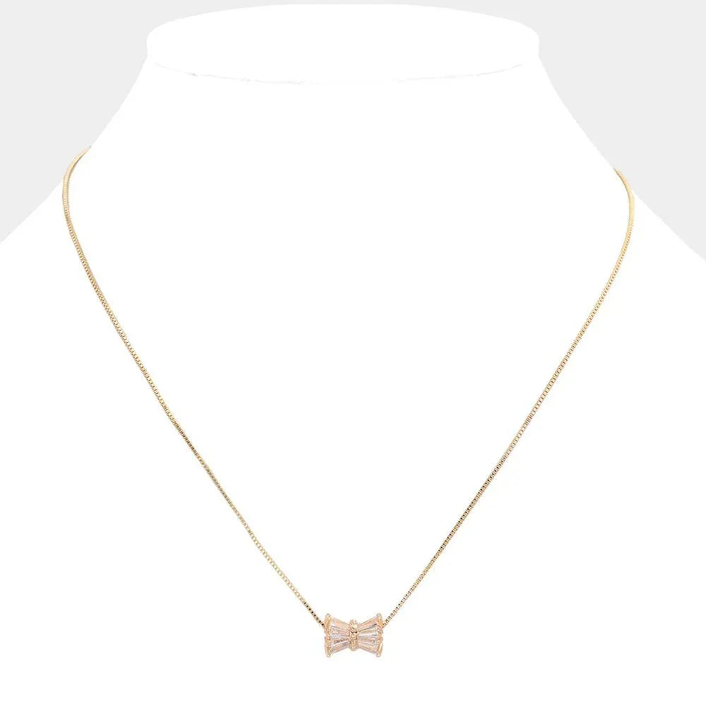 Gold Stone Embellished Ribbon Pendant Necklace - Jewelry Store by Erik Rayo