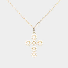 Load image into Gallery viewer, Gold Pearl Flower Cross Pendant Necklace
