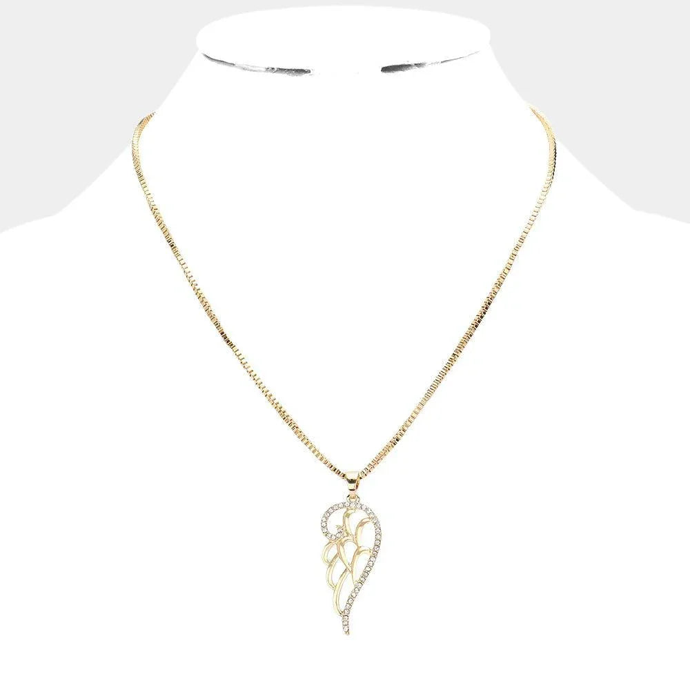 Gold Rhinestone Embellished Metal Wing Pendant Necklace - Jewelry Store by Erik Rayo