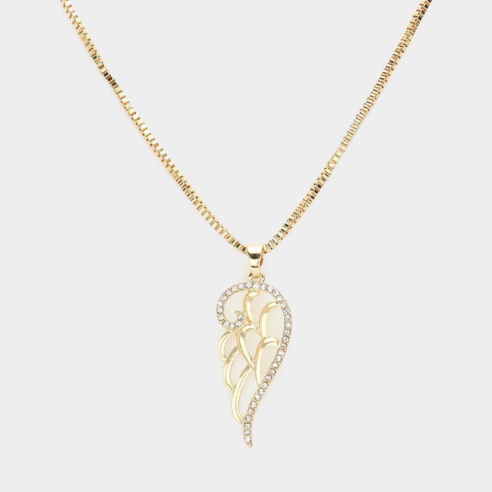 Gold Rhinestone Embellished Metal Wing Pendant Necklace - Jewelry Store by Erik Rayo
