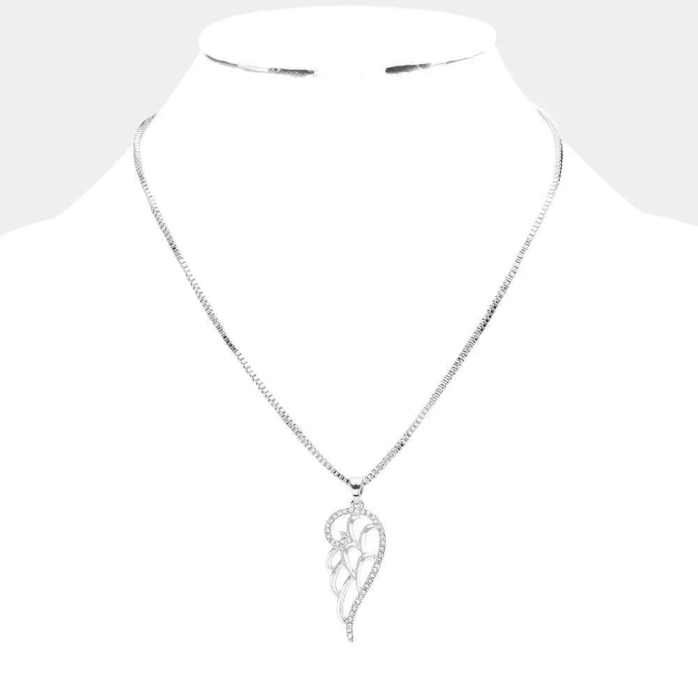 Rhinestone Embellished Metal Wing Pendant Necklace - Jewelry Store by Erik Rayo