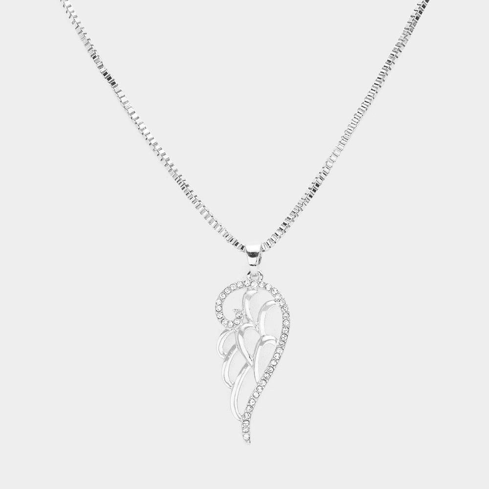 Rhinestone Embellished Metal Wing Pendant Necklace - Jewelry Store by Erik Rayo