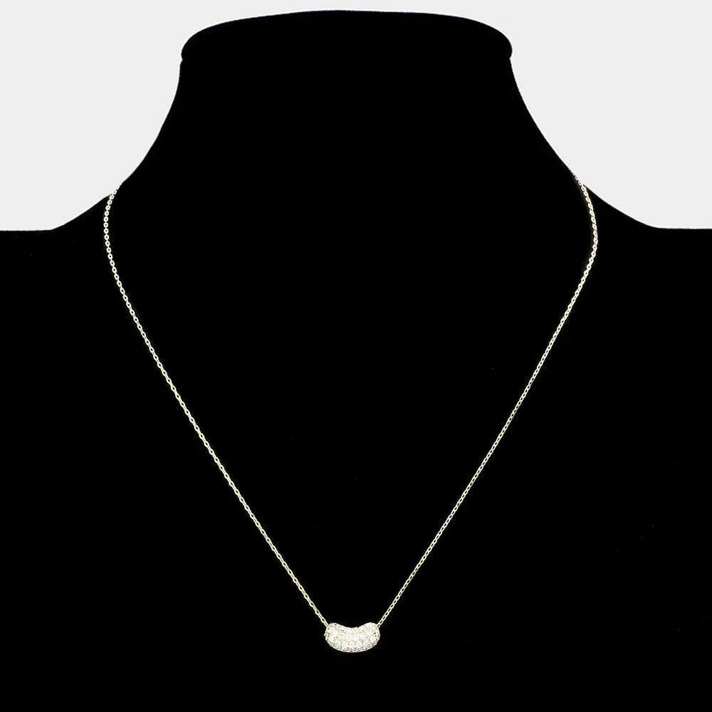 Gold Stone Paved Brass Metal Bean Pendant Necklace - Jewelry Store by Erik Rayo