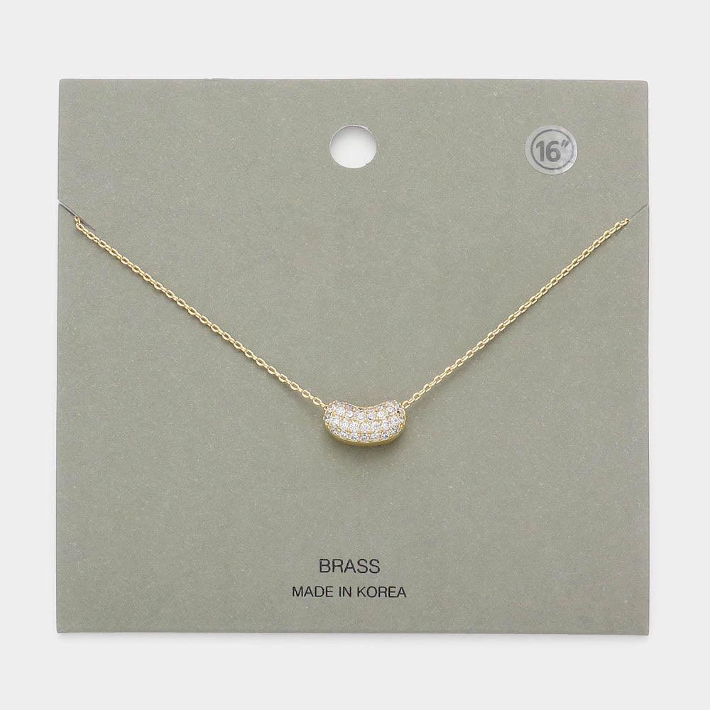 Gold Stone Paved Brass Metal Bean Pendant Necklace - Jewelry Store by Erik Rayo