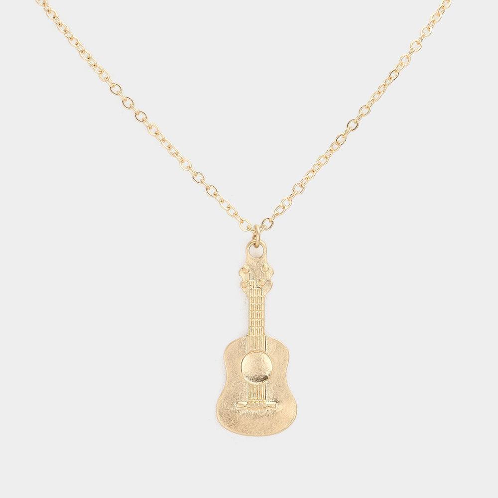 Gold Metal Guitar Pendant Necklace - Jewelry Store by Erik Rayo