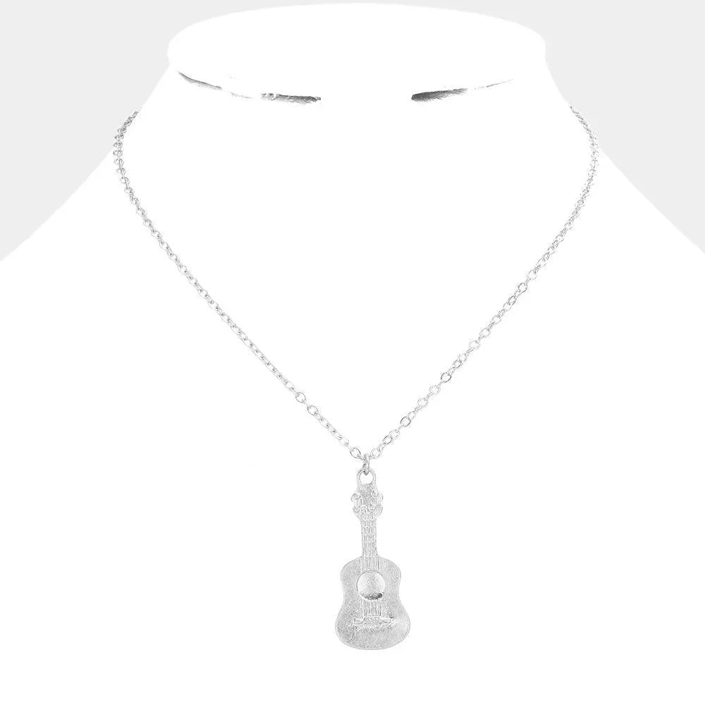 Silver Metal Guitar Pendant Necklace - Jewelry Store by Erik Rayo